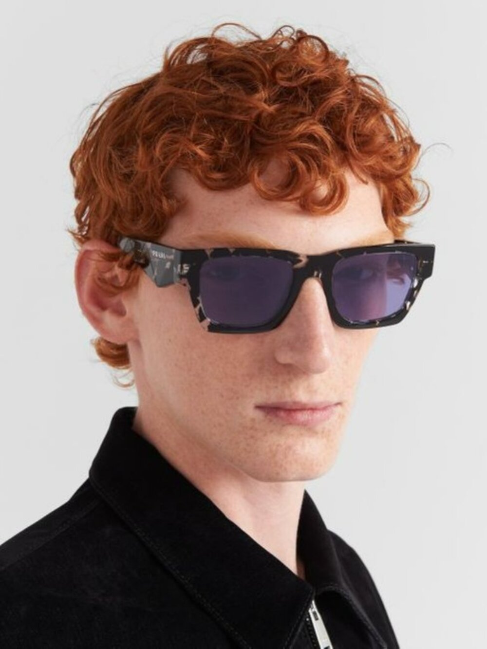 PRADA PRA06S 15O50B TORTOISE BLACK CRYSTAL SQUARE SUNGLASSES